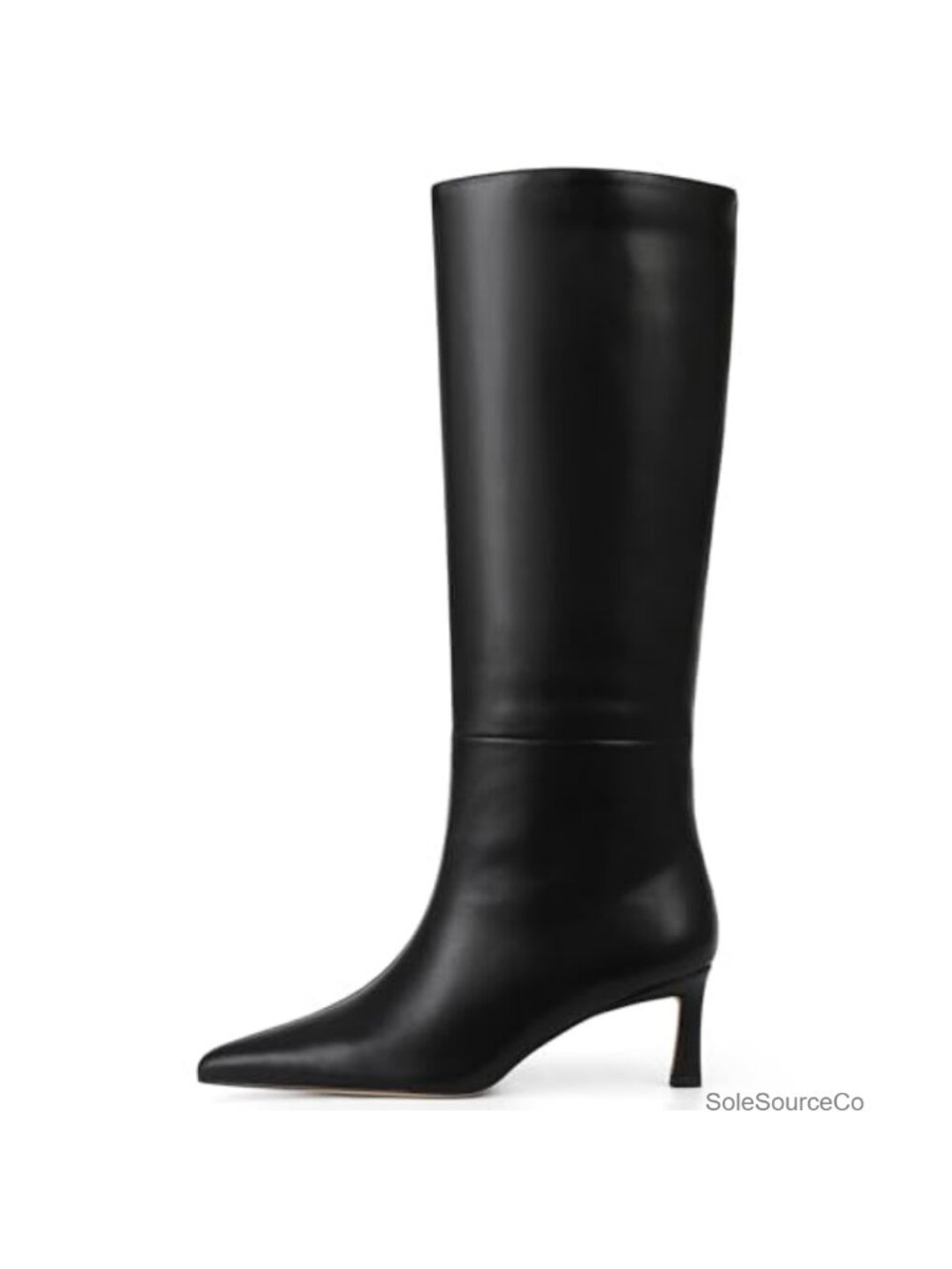 Women's Wide Calf Knee-High Boots Kitten Heel Pointed Toe Faux Leather Pull On